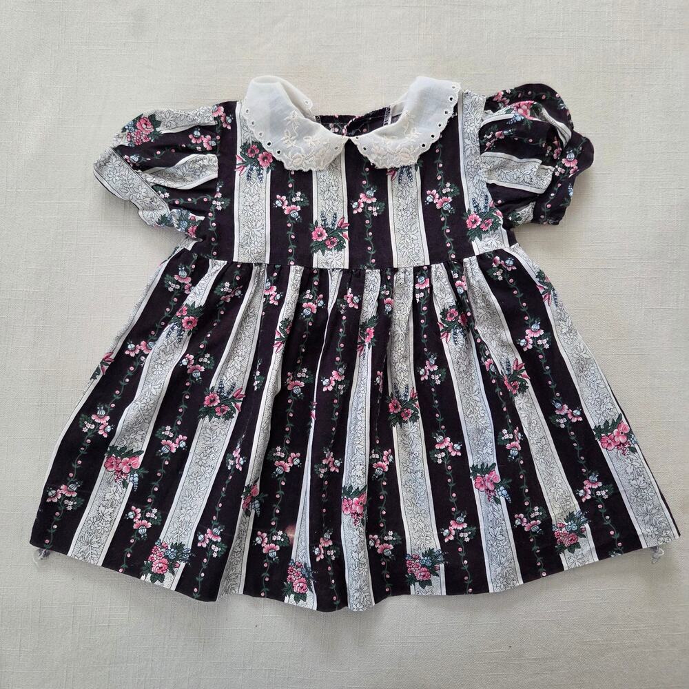 Vintage Polly Flinders Wallpaper Floral Dress 12 months *raw hem
